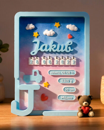 3D Rámik narodenia - Teddy/Turquoise - personalizovaný