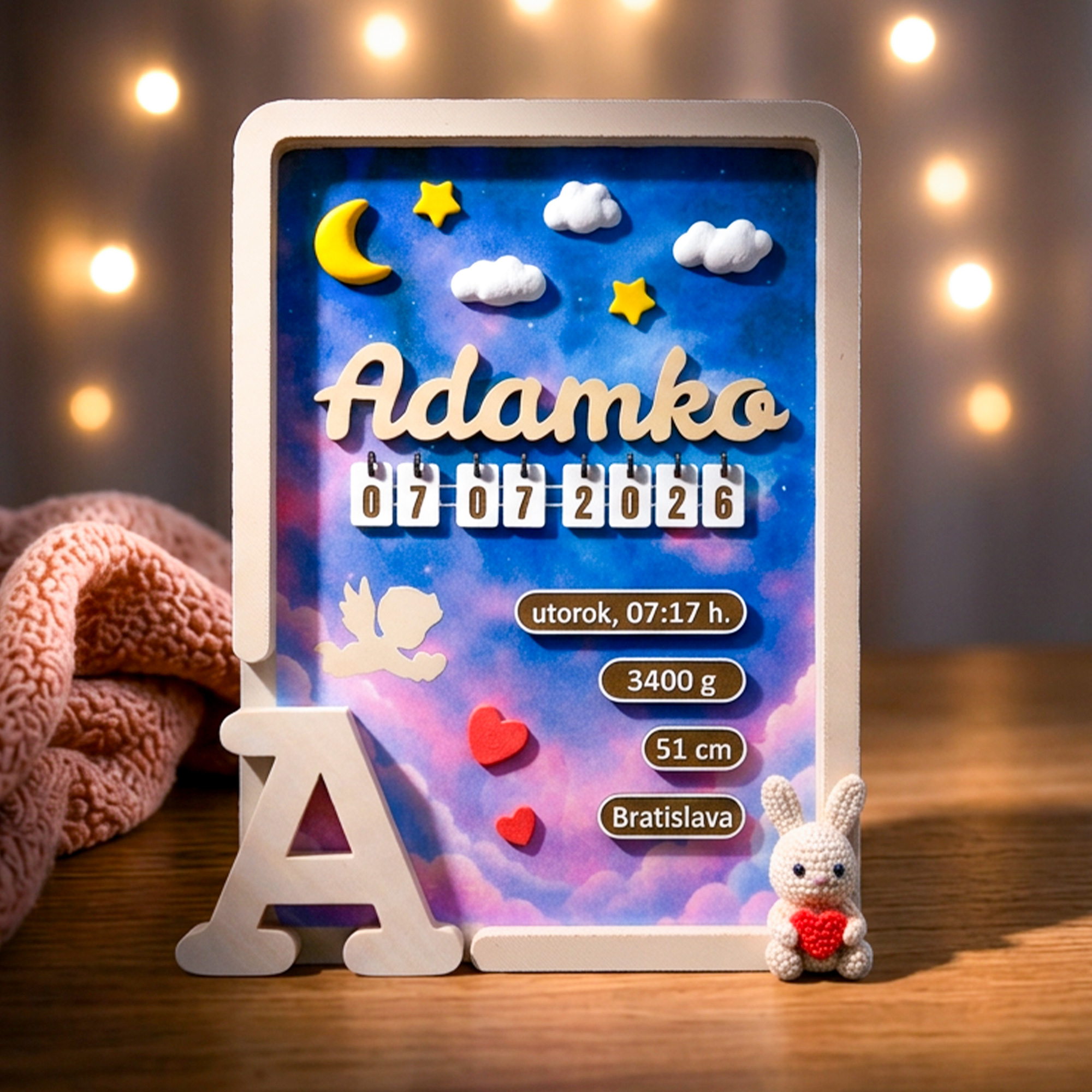 3D Rámik narodenia - Bunny/Beige - personalizovaný