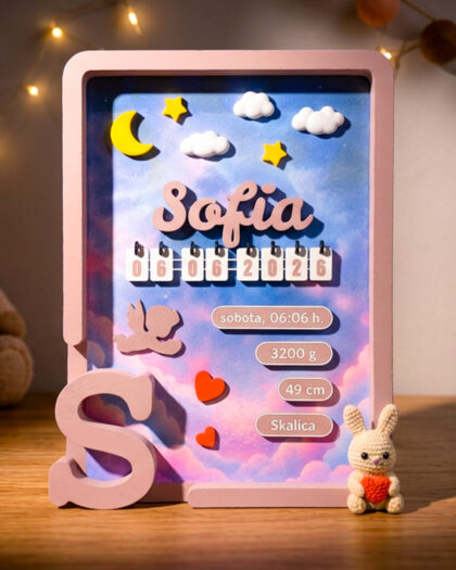 3D Rámik narodenia - Bunny/Dusty pink - personalizovaný